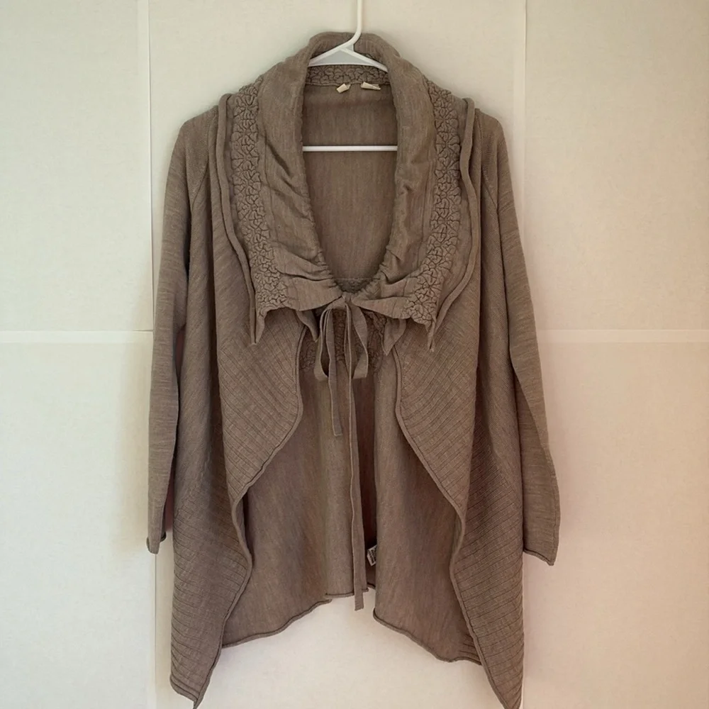 Anthropologie Ha’Penny Long Line Wool Shawl Cardigan Oatmeal XS see condition - Picture 2 of 8